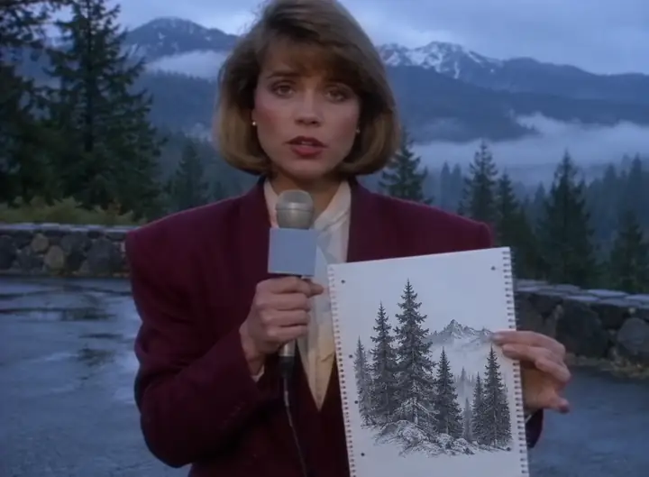 A television reporter outdoors holding a notebook